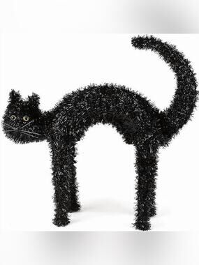 Vintage Style Halloween Cat Tinsel 3d Black Decorative Cat Figurine like new